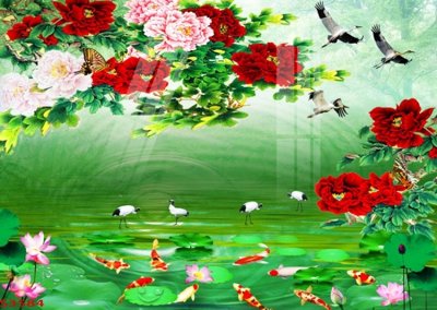 File gốc Tranh hoa sen cá cửu ngư quần hội S3584 (in ấn) màu sắc trung thực