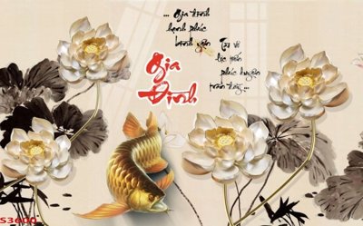 File gốc in ấn Tranh hoa sen cá cửu ngư quần hội S3600 chất lượng vượt trội