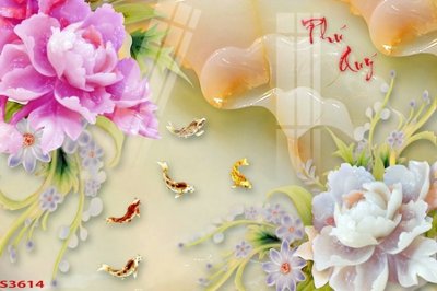 File gốc Tranh hoa sen cá cửu ngư quần hội S3614 (trang trí) phòng ngủ