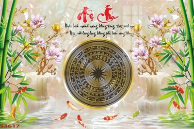 File in ấn chuyên nghiệp Tranh hoa sen cá cửu ngư quần hội S3617 (file gốc)