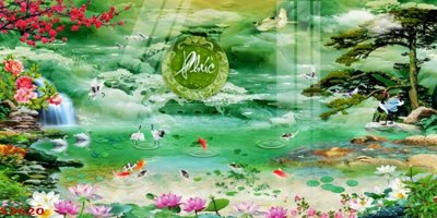 File PSD Tranh hoa sen cá cửu ngư quần hội S3620 (gốc) nhiều lớp (multi-layer)