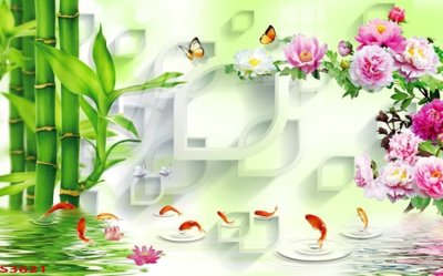 File gốc Tranh hoa sen cá cửu ngư quần hội S3621 (in lụa) chi tiết cao