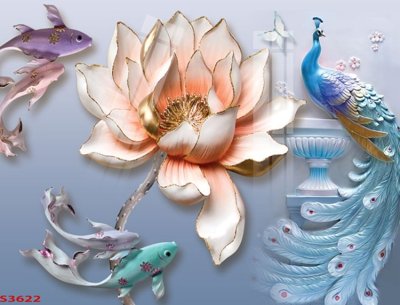 File tranh Tranh hoa sen cá cửu ngư quần hội S3622 (bản gốc) treo tường