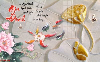 File ảnh Tranh hoa sen cá cửu ngư quần hội S3624 (gốc) in poster