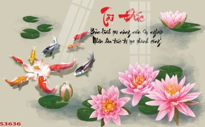 File in trần Tranh hoa sen cá cửu ngư quần hội S3636 (file gốc) hoa văn 3D
