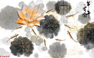 File tranh Tranh hoa sen cá cửu ngư quần hội S3637 (bản gốc) in lụa 5D
