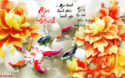 Ảnh gốc file in lụa Tranh hoa sen cá cửu ngư quần hội S3642 chi tiết