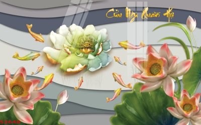 File tranh ảnh gốc Tranh hoa sen cá cửu ngư quần hội S3648 dùng cho in khổ lớn