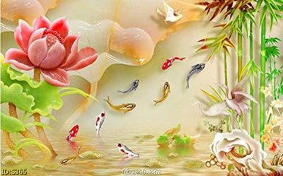 File tranh Tranh cửu ngư quần hội sen cá S365 (ảnh gốc) in trần nhà