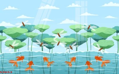 File PSD Tranh hoa sen cá cửu ngư quần hội S3653 (gốc) cho designer