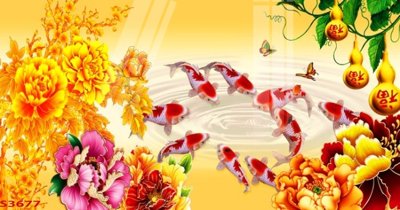 Tải file Tranh hoa sen cá cửu ngư quần hội S3677 (gốc) chủ đề phong thủy