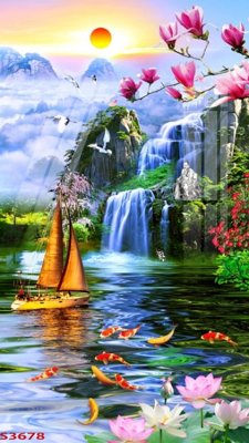 Tải file Tranh hoa sen cá cửu ngư quần hội S3678 (gốc) làm file quảng cáo