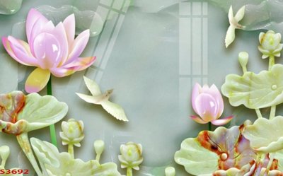 File tranh Tranh hoa sen cá cửu ngư quần hội S3692 (bản gốc) in lụa dán tường