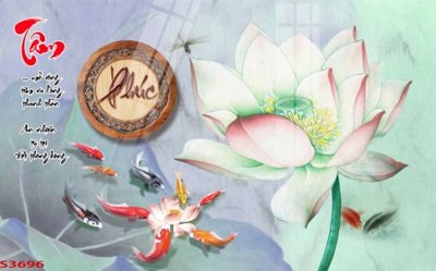 Tải file Tranh hoa sen cá cửu ngư quần hội S3696 (PSD) cho in tranh kính