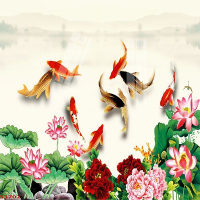 Tải xuống file tranh gốc Tranh hoa sen cá cửu ngư quần hội S3702 (PSD/TIFF)