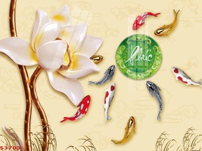 Tải về file tranh gốc Tranh hoa sen cá cửu ngư quần hội S3703 (để in quảng cáo)