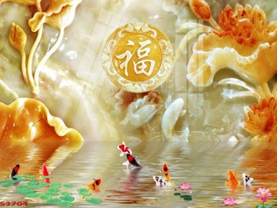 File tranh in tráng gương Tranh hoa sen cá cửu ngư quần hội S3704 (siêu nét)