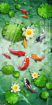 File gốc in ấn Tranh hoa sen cá cửu ngư quần hội S3723 chuẩn màu CMYK