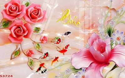 File in mica Tranh hoa sen cá cửu ngư quần hội S3724 (bản gốc) siêu trong