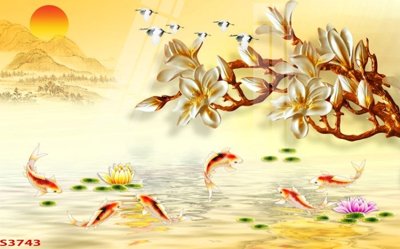 Tải file tranh Tranh hoa sen cá cửu ngư quần hội S3743 (gốc) tại Filetranh.com