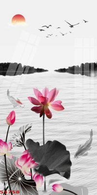 File PSD Tranh hoa sen cá cửu ngư quần hội S3758 (chất lượng in ấn)