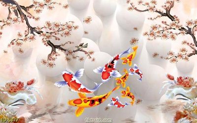 Ảnh gốc Tranh cửu ngư quần hội sen cá S377 (siêu chi tiết) để in ấn