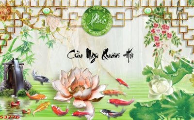 Hình ảnh file gốc Tranh hoa sen cá cửu ngư quần hội S3776 (chất lượng cao)