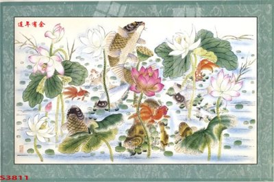 Ảnh gốc Tranh hoa sen cá cửu ngư quần hội S3811 (độ nét cao) in mica