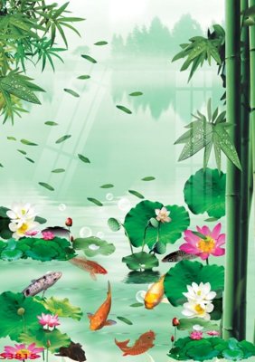 File tranh Tranh hoa sen cá cửu ngư quần hội S3815 (gốc) chủ đề động vật