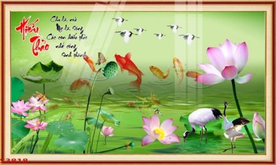 Ảnh gốc Tranh hoa sen cá cửu ngư quần hội S3818 (nét căng) in mica