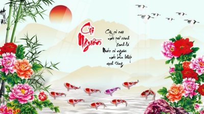 Hình ảnh file gốc in trần nhà Tranh hoa sen cá cửu ngư quần hội S3836