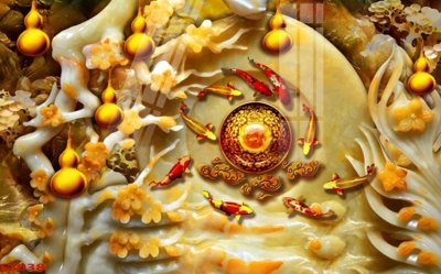 File in trần Tranh hoa sen cá cửu ngư quần hội S3838 (bản gốc) mây trời