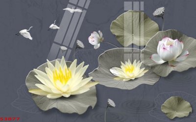 File gốc Tranh hoa sen cá cửu ngư quần hội S3877 (in lụa) tranh mã đáo