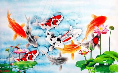 File gốc Tranh hoa sen cá cửu ngư quần hội S3881 (ảnh rõ nét) để in