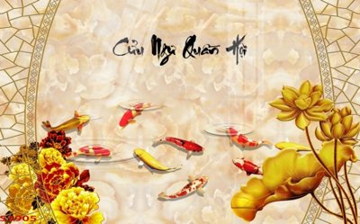 File ảnh Tranh hoa sen cá cửu ngư quần hội S3905 (gốc) cho trang trí nhà hàng