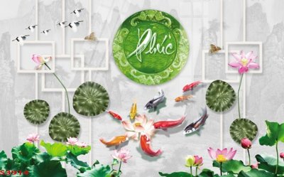 Tải file gốc Tranh hoa sen cá cửu ngư quần hội S3914 (để in lụa)