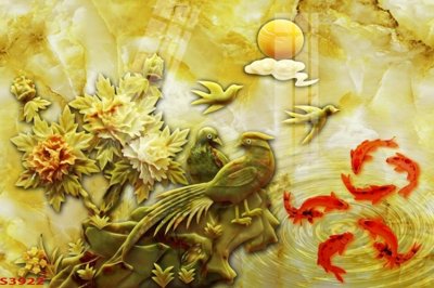 File tranh gốc Tranh hoa sen cá cửu ngư quần hội S3922 (bản quyền) độc đáo