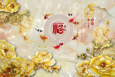 File in trần Tranh hoa sen cá cửu ngư quần hội S3934 (bản gốc) 5D