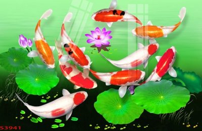 File gốc Tranh hoa sen cá cửu ngư quần hội S3941 (in 3D) nghệ thuật