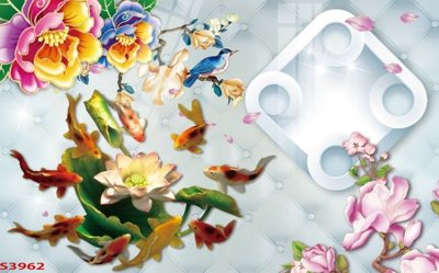 File gốc Tranh hoa sen cá cửu ngư quần hội S3962 (in lụa) tranh phong thủy