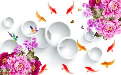 File PSD Tranh hoa sen cá cửu ngư quần hội S3965 (gốc) cho in quảng cáo