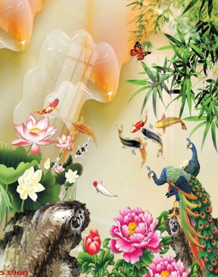 File gốc Tranh hoa sen cá cửu ngư quần hội S3966 (in 3D) nghệ thuật