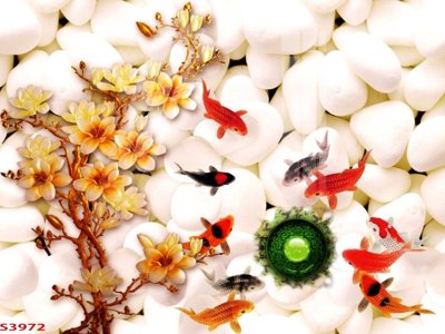 Tải file Tranh hoa sen cá cửu ngư quần hội S3972 (PSD) cho in tranh 3D