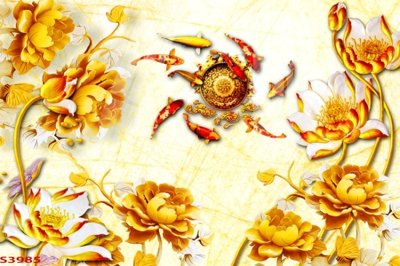 Tải file Tranh hoa sen cá cửu ngư quần hội S3985 (gốc) in nhanh