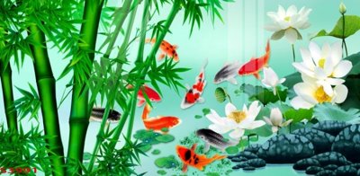 Tải file Tranh hoa sen cá cửu ngư quần hội S3991 (ảnh gốc) độ phân giải 300dpi