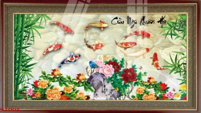 Tải file Tranh hoa sen cá cửu ngư quần hội S3995 (gốc) làm file in ấn
