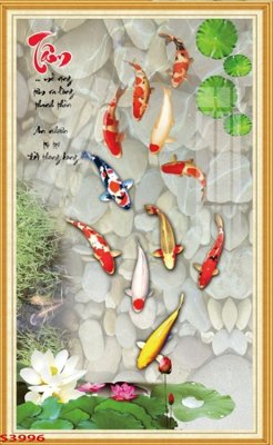 Tải file Tranh hoa sen cá cửu ngư quần hội S3996 (gốc) chủ đề hoa sen