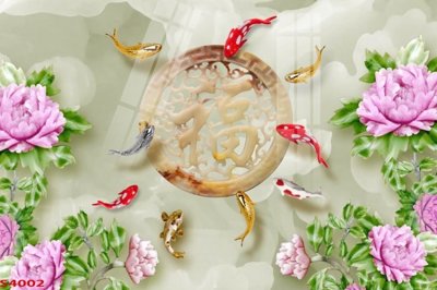 File gốc Tranh hoa sen cá cửu ngư quần hội S4002 (cho in UV) siêu nét