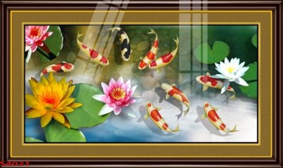 File gốc Tranh hoa sen cá cửu ngư quần hội S4021 (phiên bản chuẩn) để in ấn