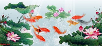 File gốc Tranh hoa sen cá cửu ngư quần hội S4036 (bản quyền) cho in ấn
